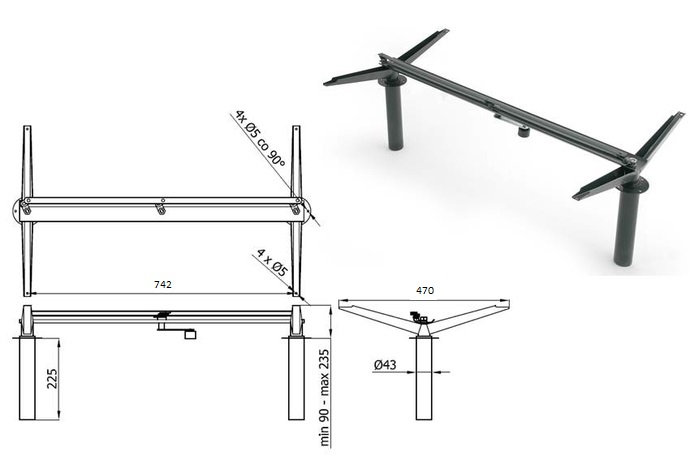 Mécanisme de levage noir pour table