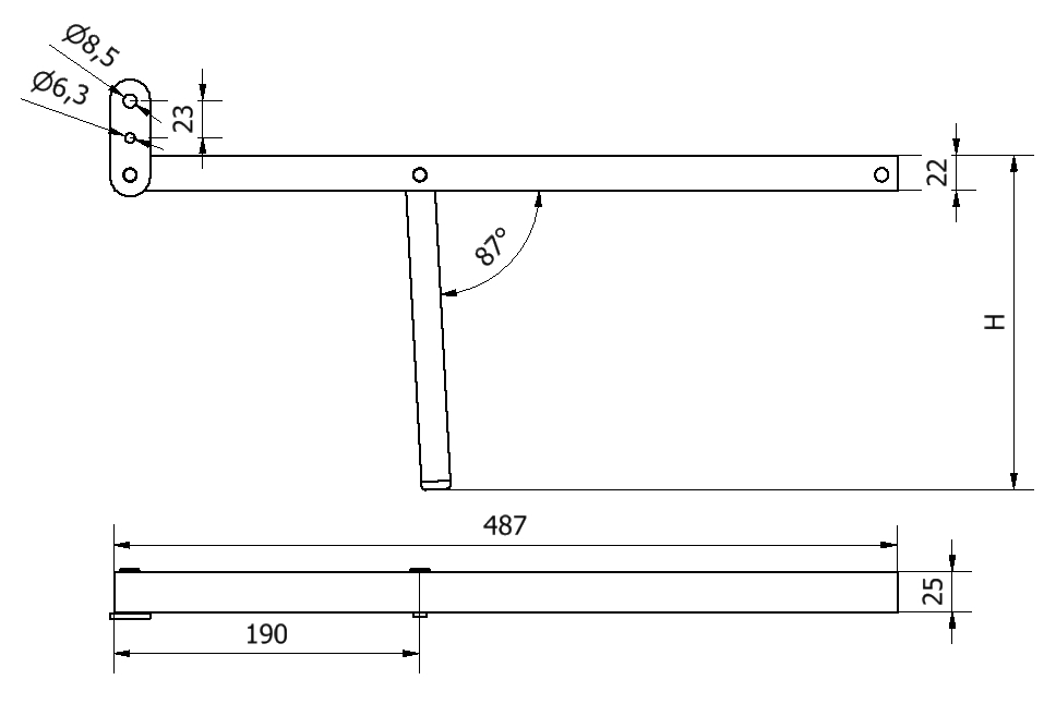 Dessin technique pied Amer H-205